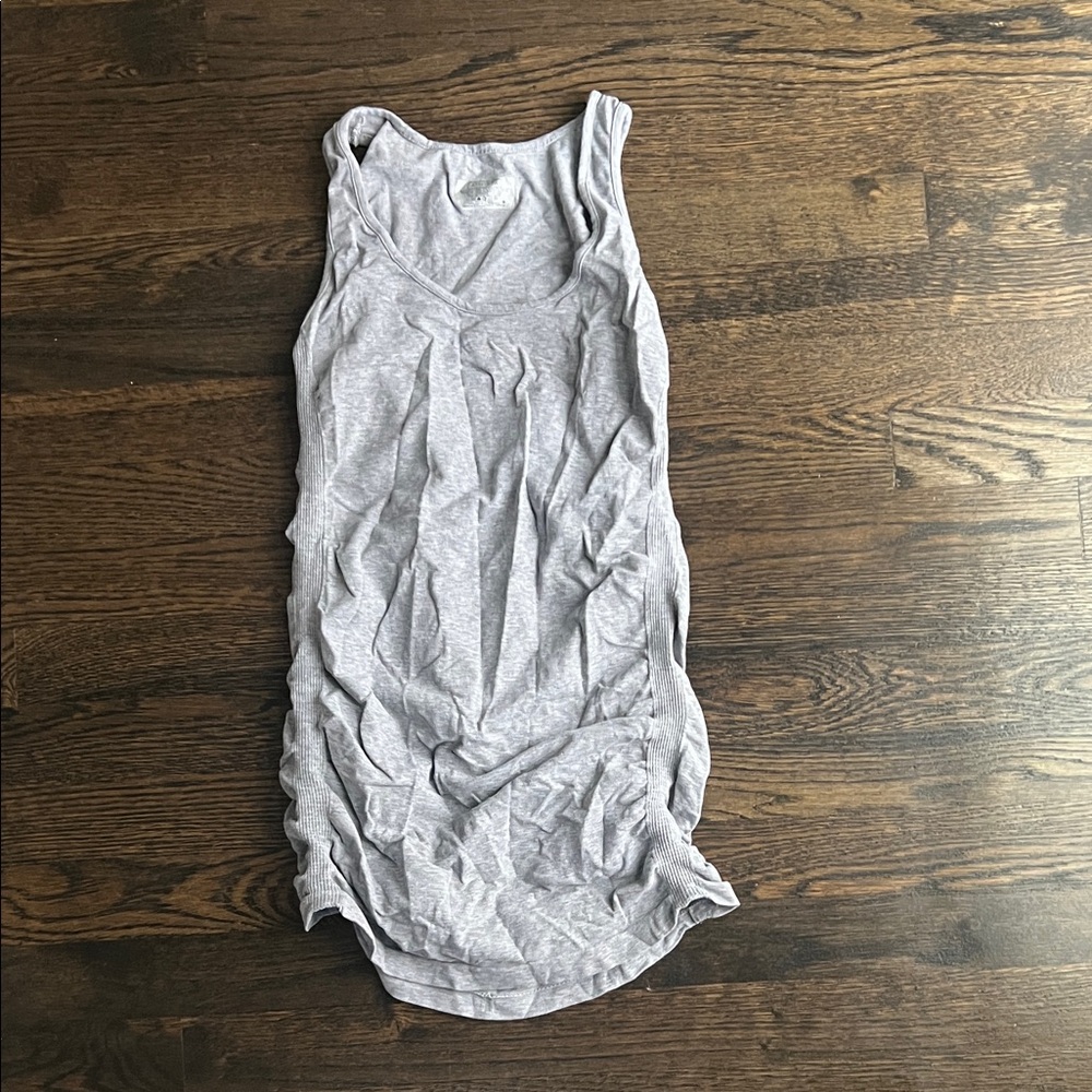 Athleta Heather Gray Tank Top Ruched Ruching Workout Exercise Organic Cotton